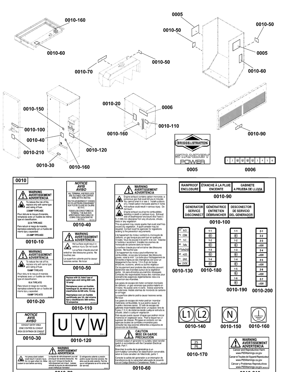 Decals Group - Circuit Protection Diagram and Parts List for 080011-01  Briggs and Stratton Generator